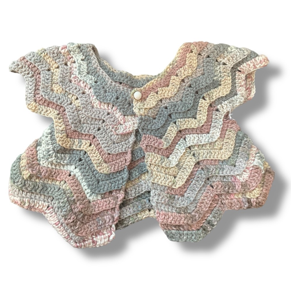 Our Two Acres Sweater Pink Grey Baby Hand Knit Cardigan Sze Small 6-9 Months NWT